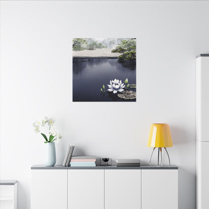 Lotus Flower Karesansui Canvas Art | Tranquil Zen Art