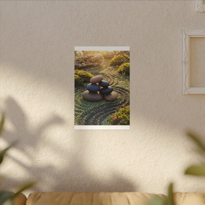 Zen River Stones in Golden Hour | Karesansui Canvas Art