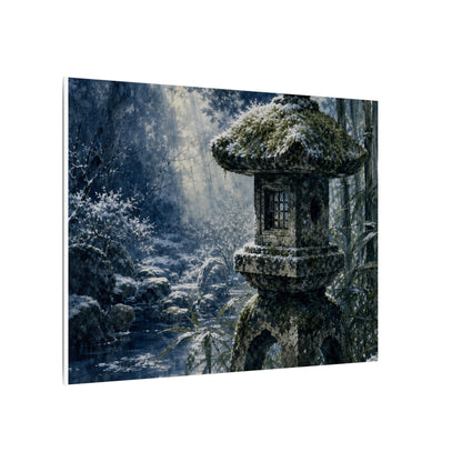 Zen Stone Lantern in Dappled | Sumi E Canvas Art