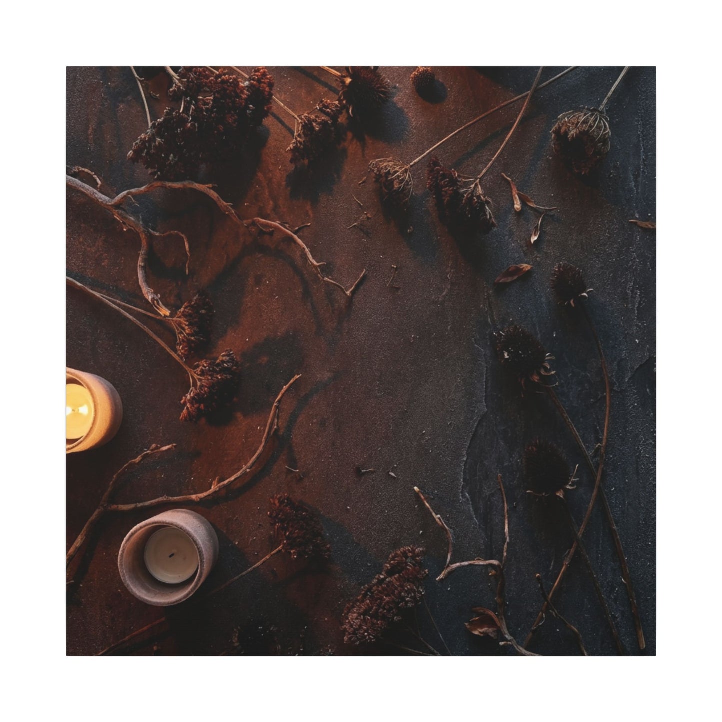 Dried Flowers Canvas Art | Winter Dark Japandi Moody Minimal Art