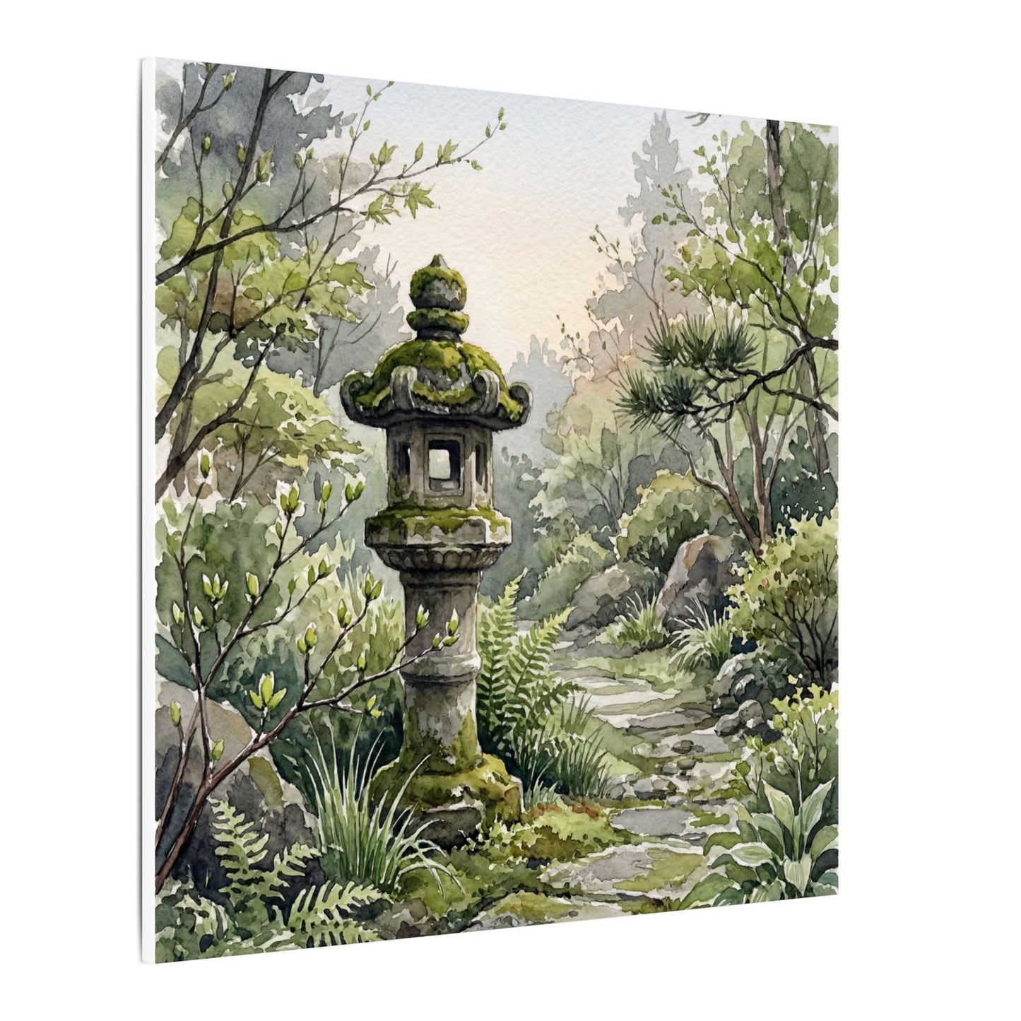 Neutral Stone Lantern Canvas Art - Watercolor Japandi