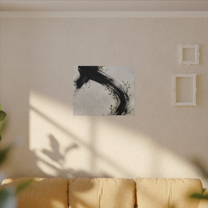 Ink Brushstroke Spring Canvas Art | Dark Japandi Sophisticated Design
