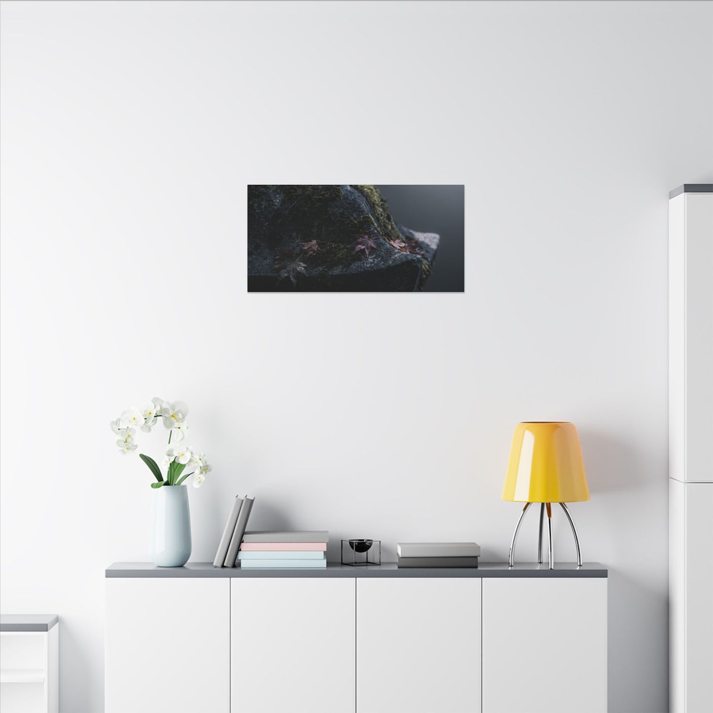 Stone Lantern Moody Minimal Canvas Art | Sophisticated Dark Japandi Art