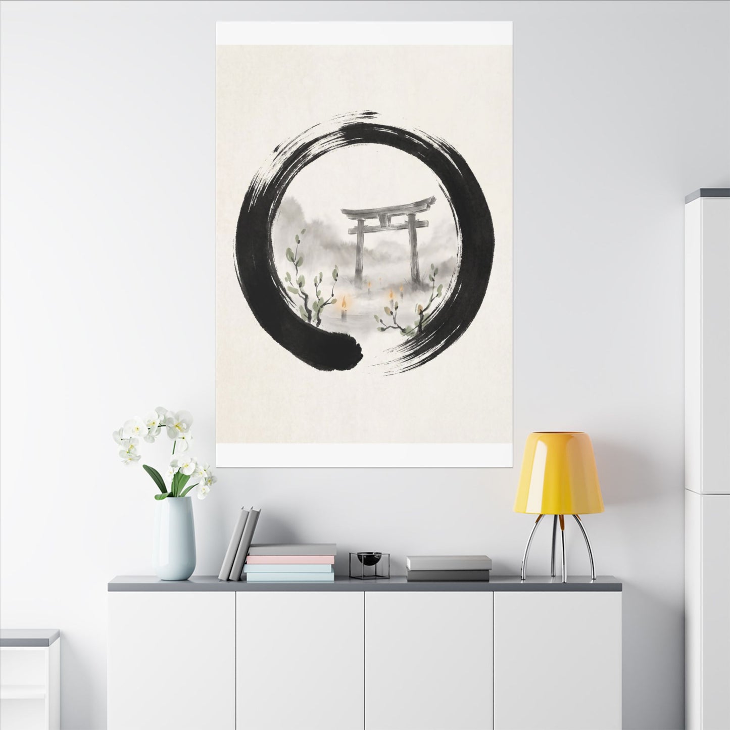 Spring Torii Gate Enso Canvas Art | Tranquil Decor