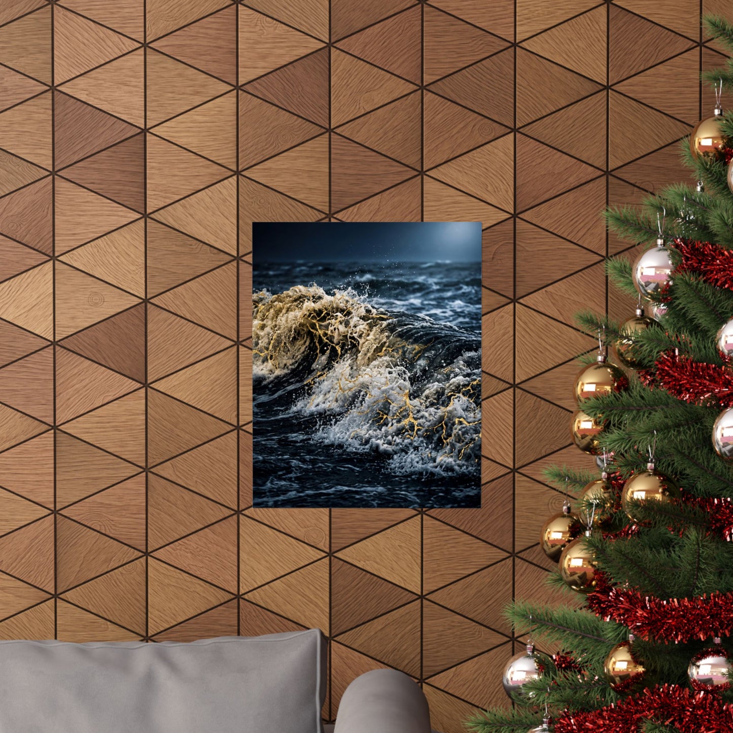 Beautiful Ocean Wave Wall Art Print - Gold Vein Kintsugi
