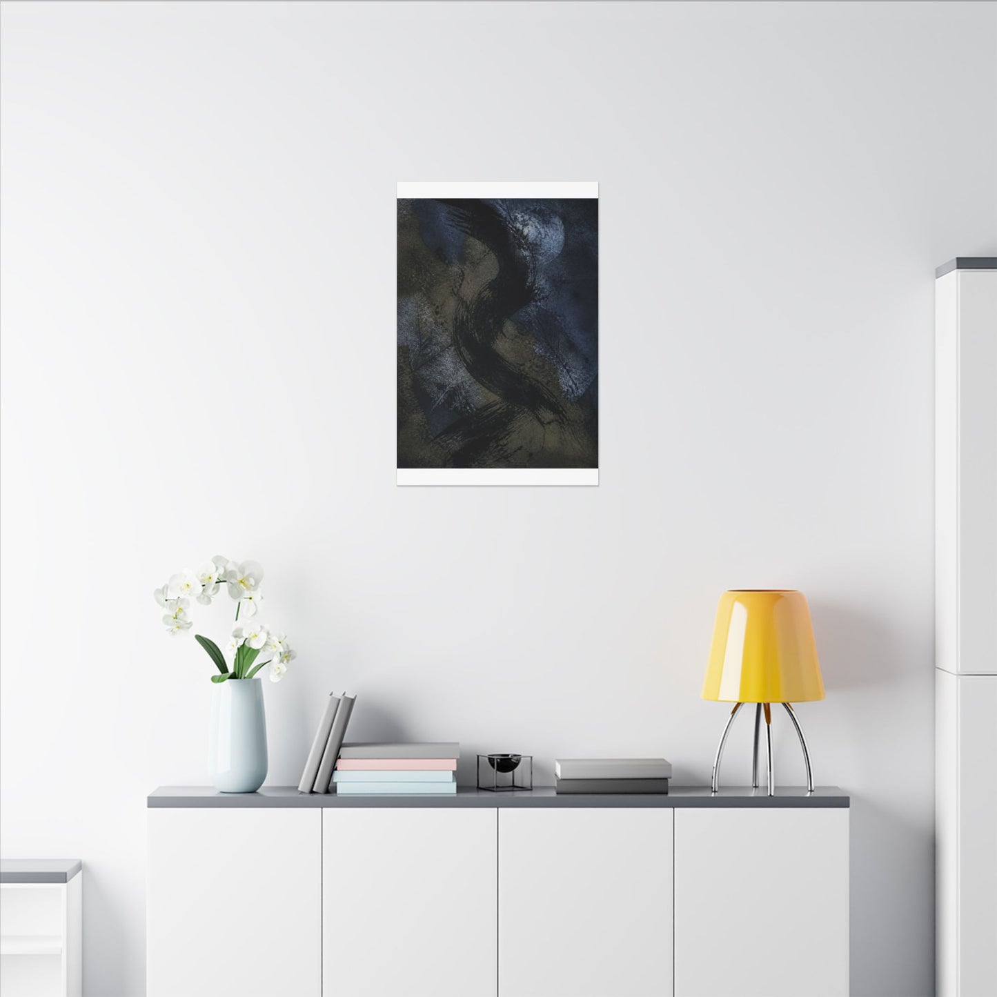 Shibui Ink Brushstroke Canvas Art - Dark Japandi Dark Texture