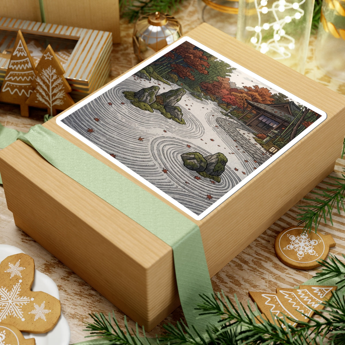 Autumn Rock Garden Ukiyo E Inspired Sticker | Calm Decor Art Print