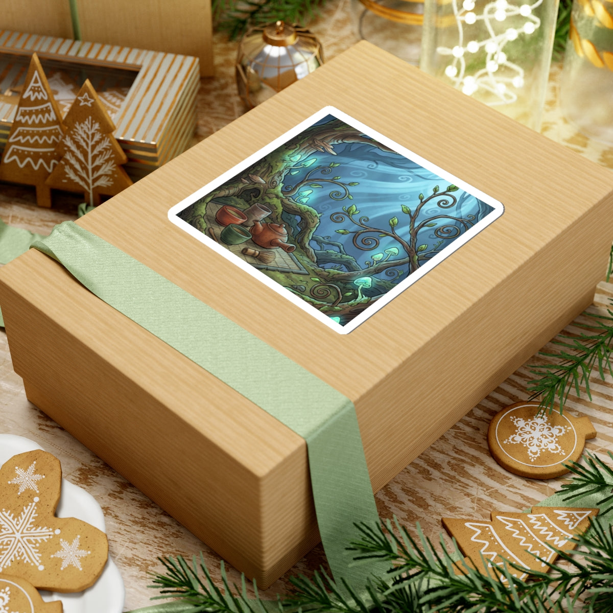 Spring Tea Ceremony Forest Whimsy Sticker | Enchanting Decor Art Print