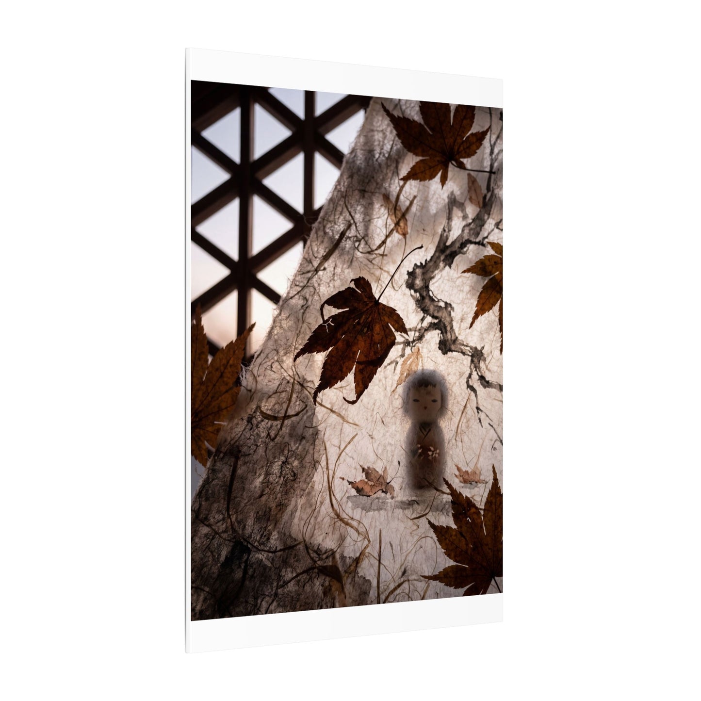 Shoji Screen Autumn Canvas Art | Dark Japandi Atmospheric Design