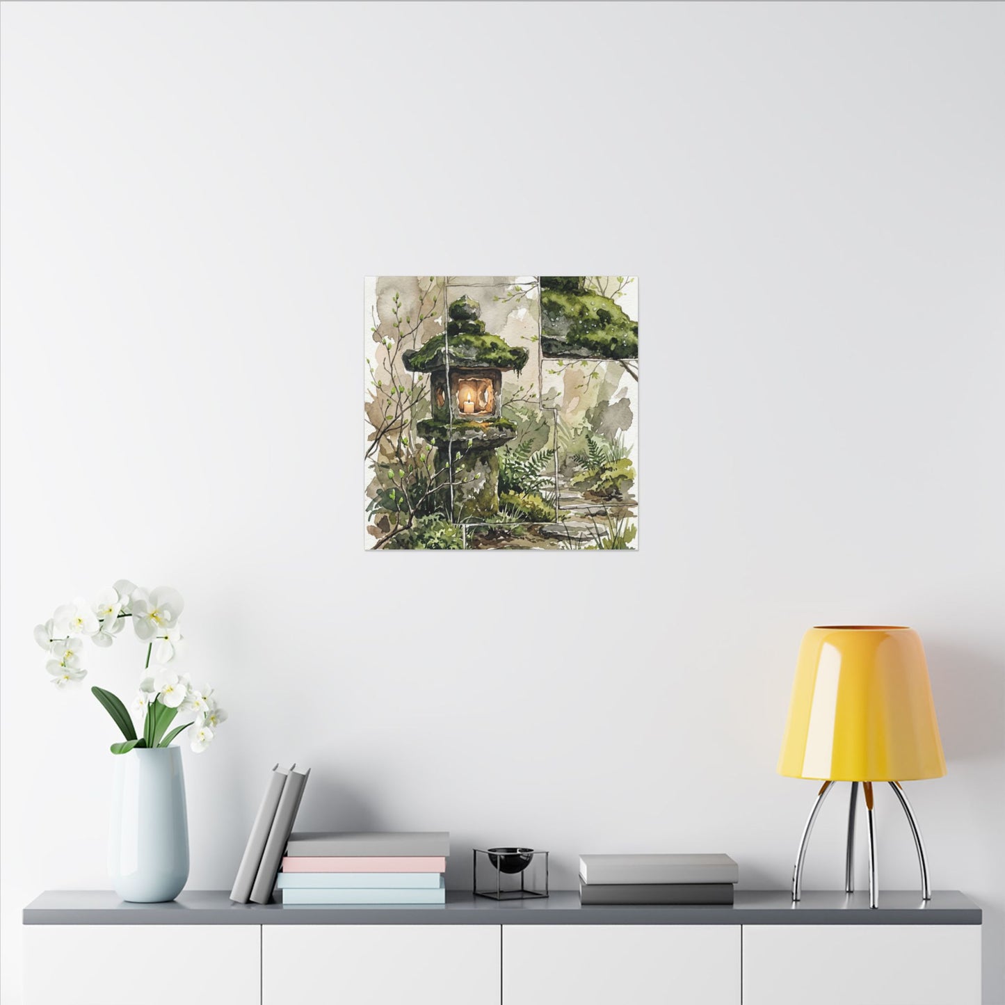 Stone Lantern Watercolor Canvas Art | Elegant Japandi Art