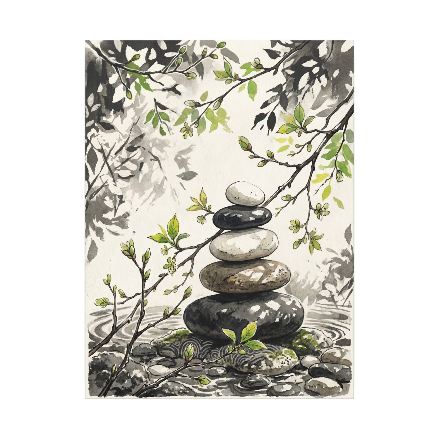 Spring River Stones Japanese Pattern Canvas Art | Elegant Decor