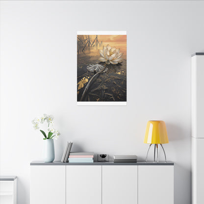Kintsugi Lotus Flower in Golden Hour | Gold Vein Canvas Art