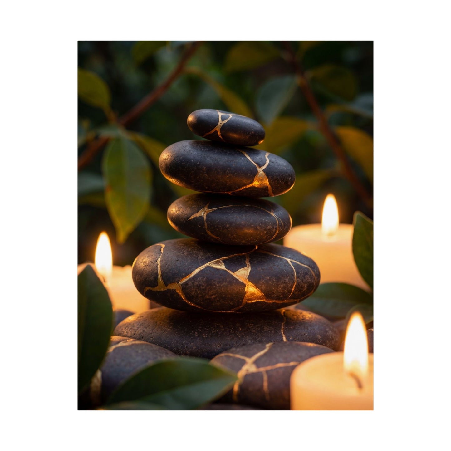 Summer River Stones Gold Vein Wall Art Print | Healing Decor