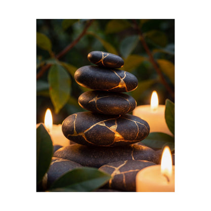 Summer River Stones Gold Vein Wall Art Print | Healing Decor