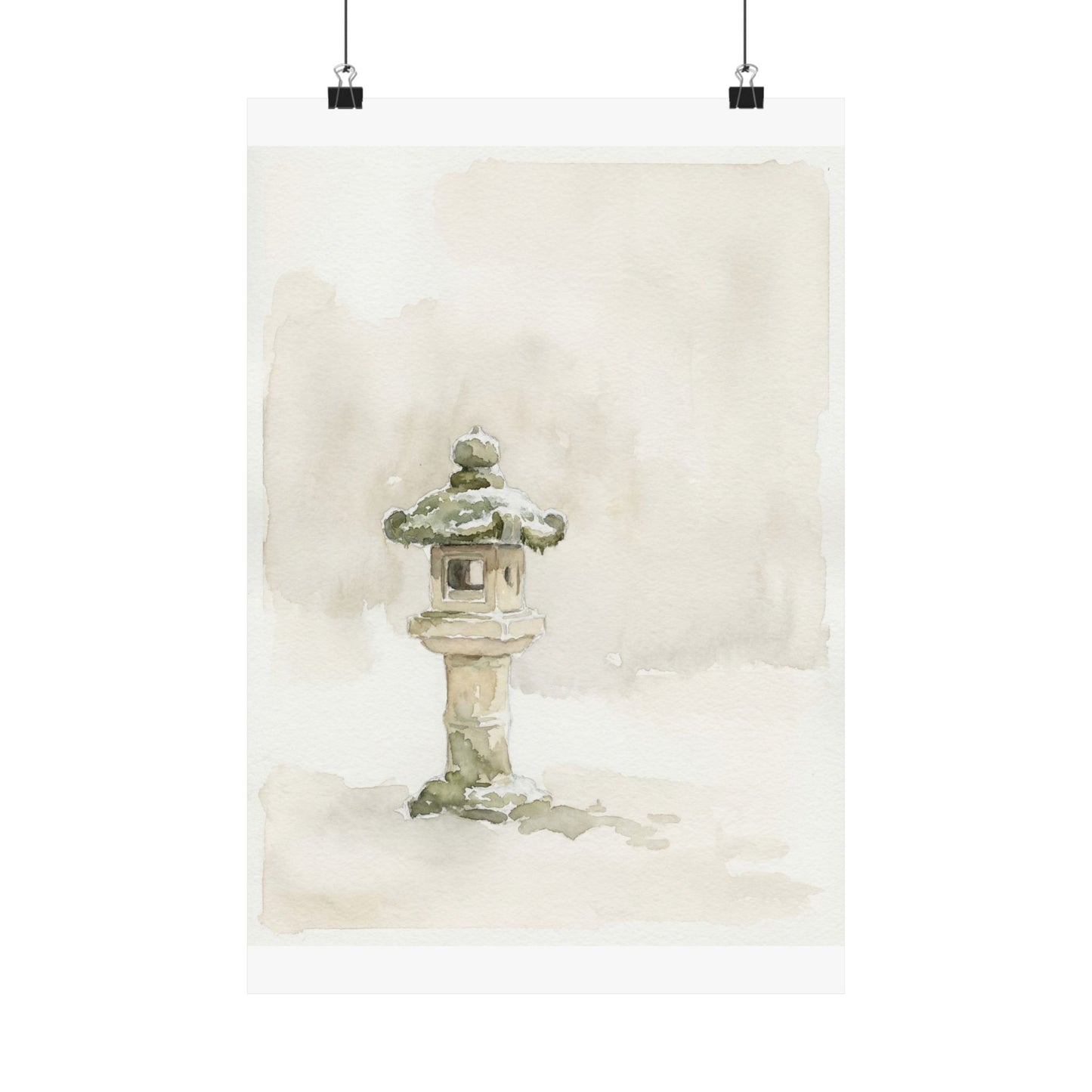 Japandi Stone Lantern in Overcast | Watercolor Wall Art Print Art Print