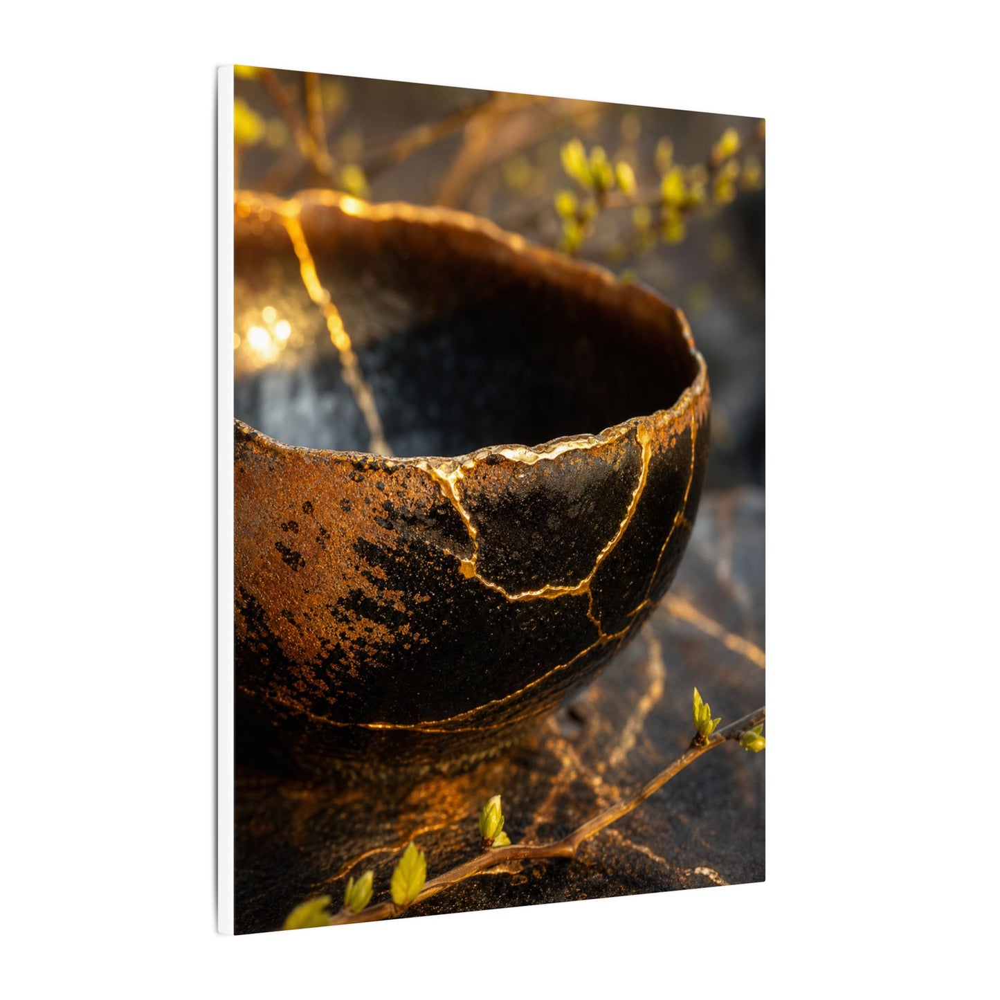 Kintsugi Ceramic Bowl in Golden Hour | Gold Vein Canvas Art