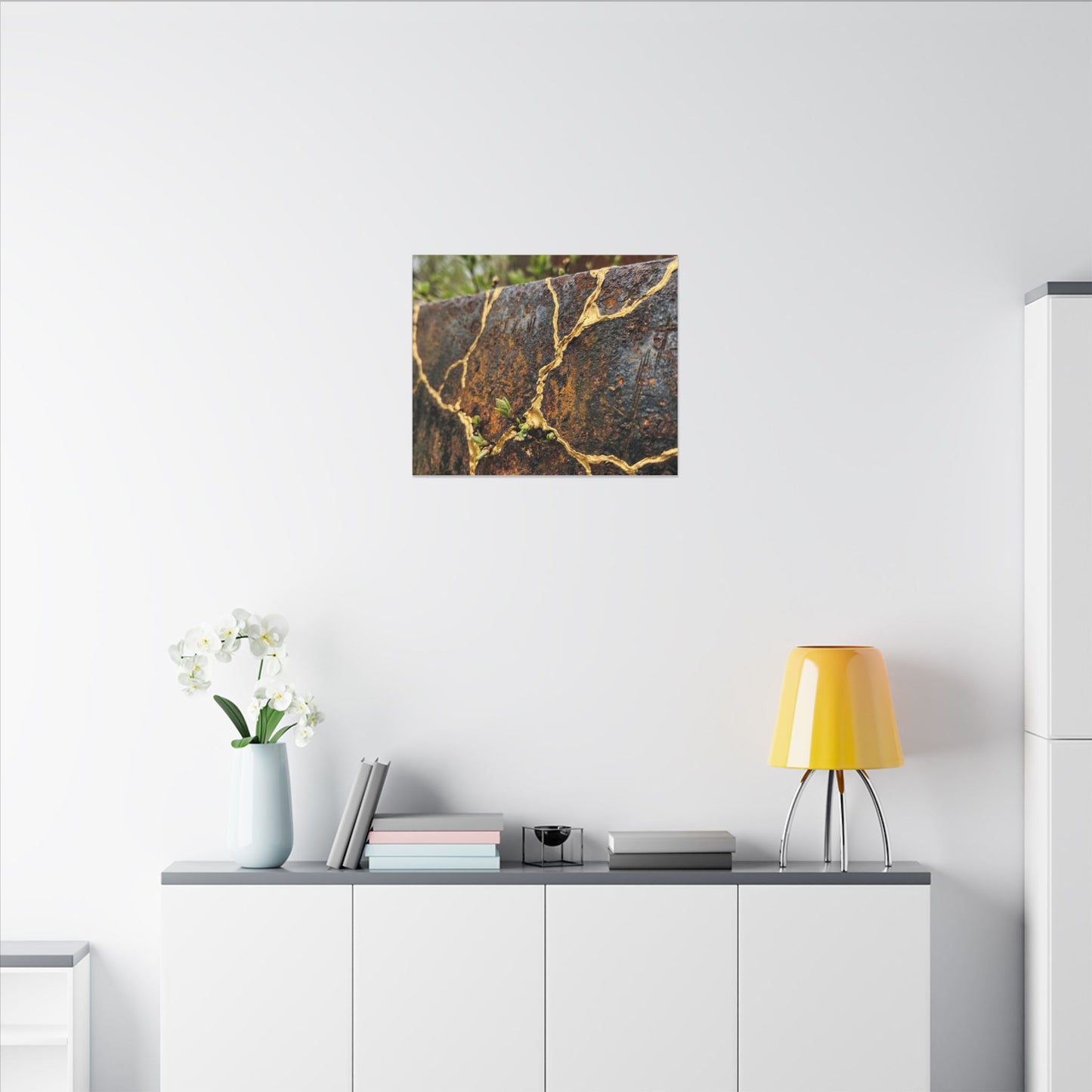 Mono No Aware Rust Patina Canvas Art - Kintsugi Gold Repair
