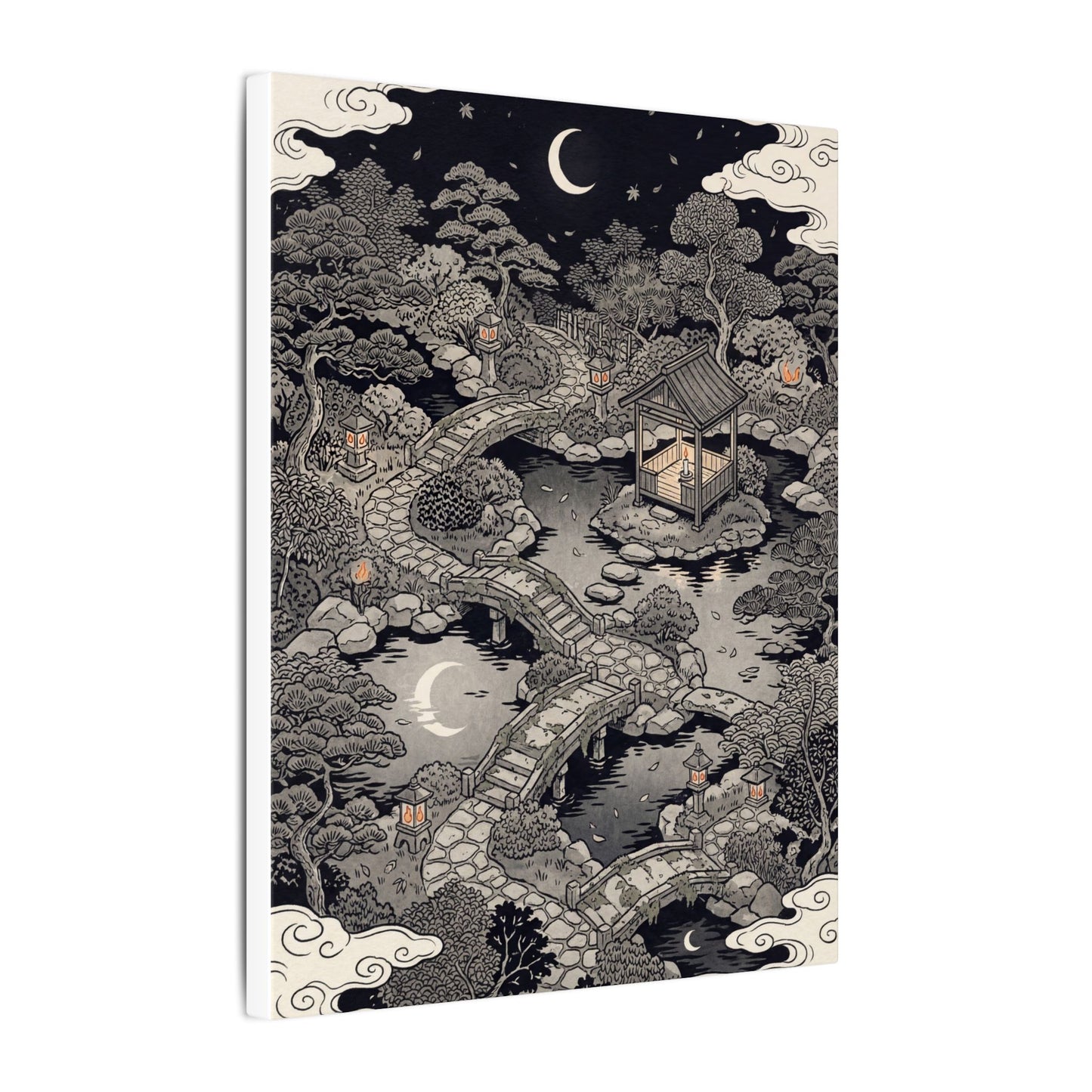 Moonlit Garden Ukiyo E Inspired Canvas Art | Serene Zen Art