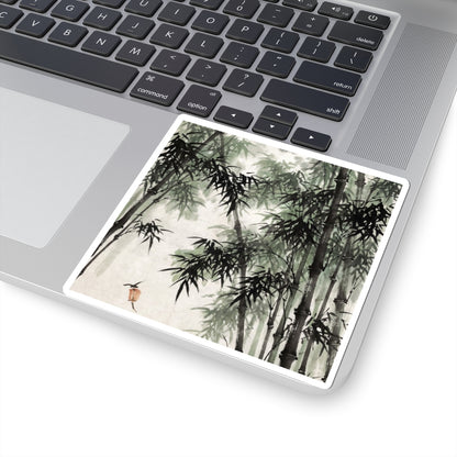 Contemplative Bamboo Grove Sticker - Sumi E Zen Art Print
