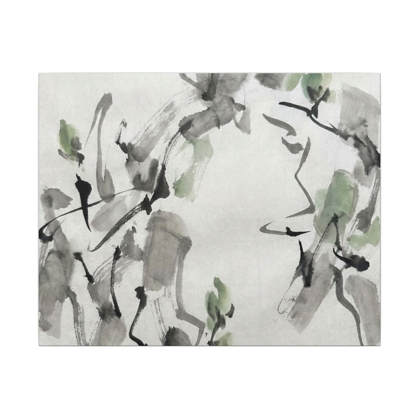Zen Ink Brushstroke in Overcast | Sumi E Canvas Art Art Print