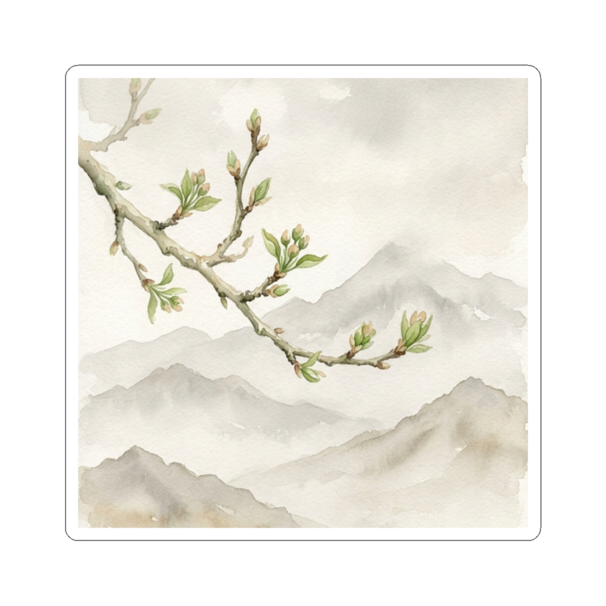 Mountain Mist Watercolor Sticker | Warm Japandi Art