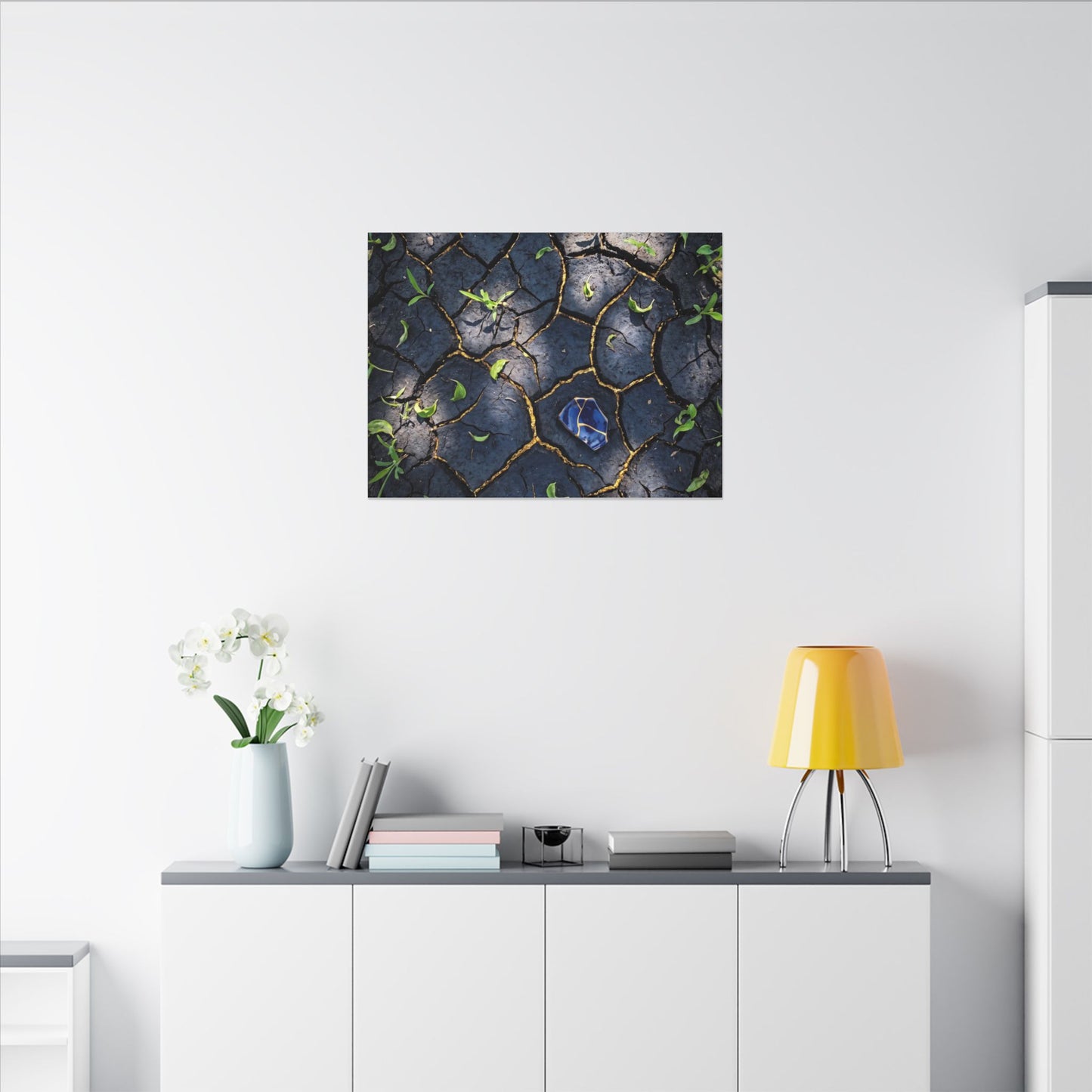 Cracked Earth Canvas Art | Spring Dark Japandi Moody Minimal Art