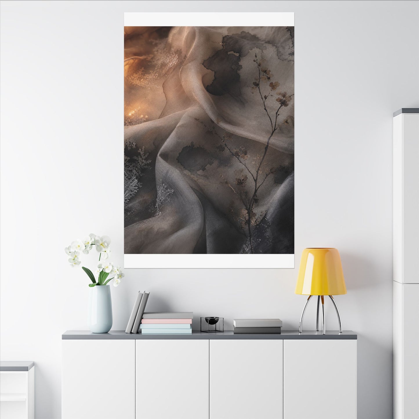 Japandi Silk Drape in Candlelight | Watercolor Canvas Art