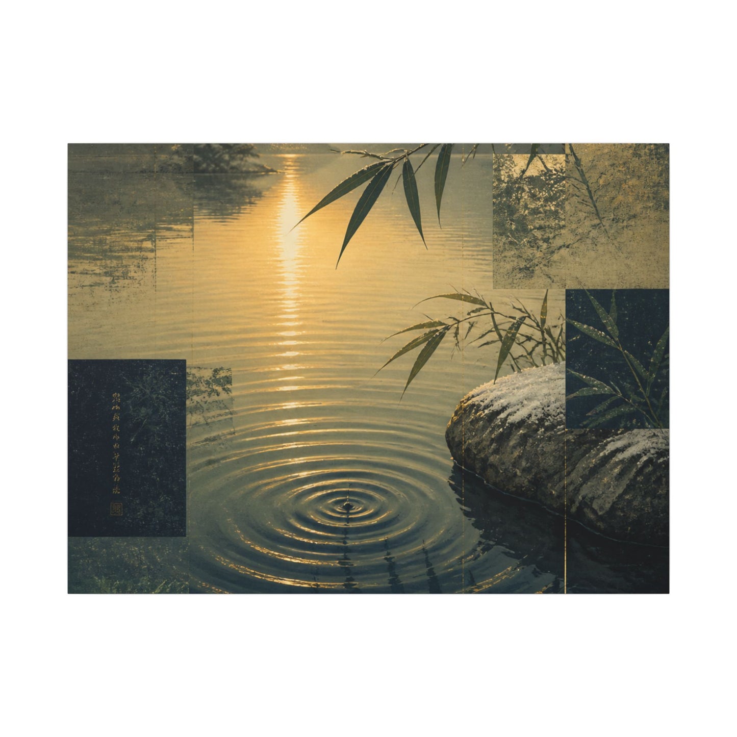 Zen Water Ripple in Golden Hour | Ukiyo E Inspired Canvas Art