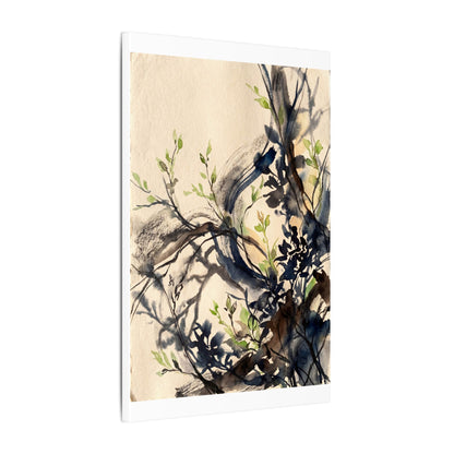 Ma Shadow Play Canvas Art - Dark Japandi Charcoal Ink