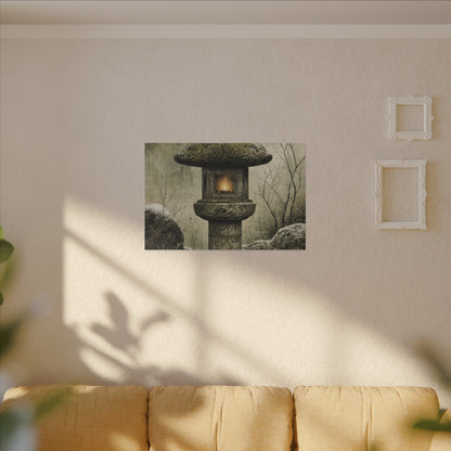 Stone Lantern Winter Canvas Art | Japandi Neutral Design