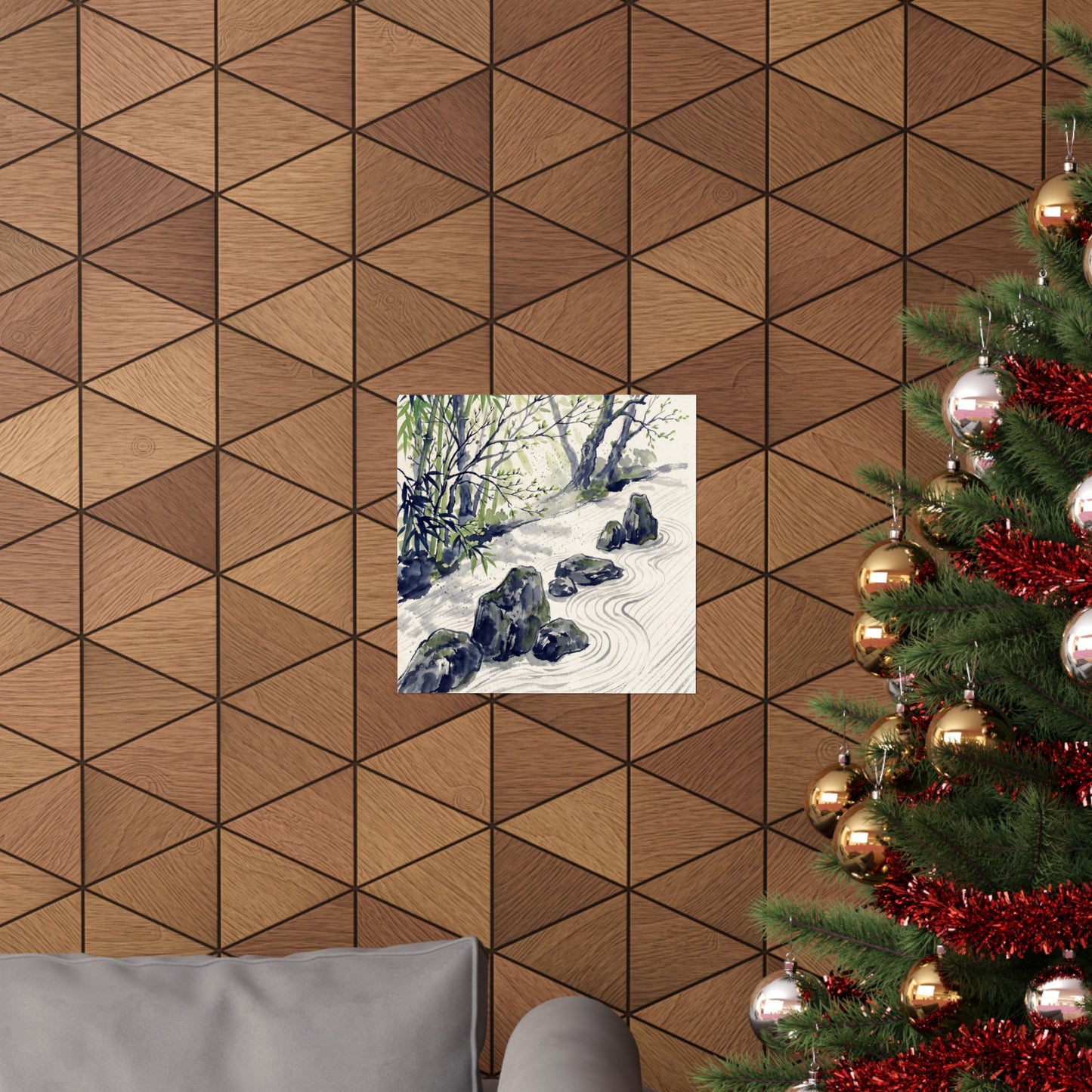Zen Rock Garden in Dappled | Sumi E Wall Art Print