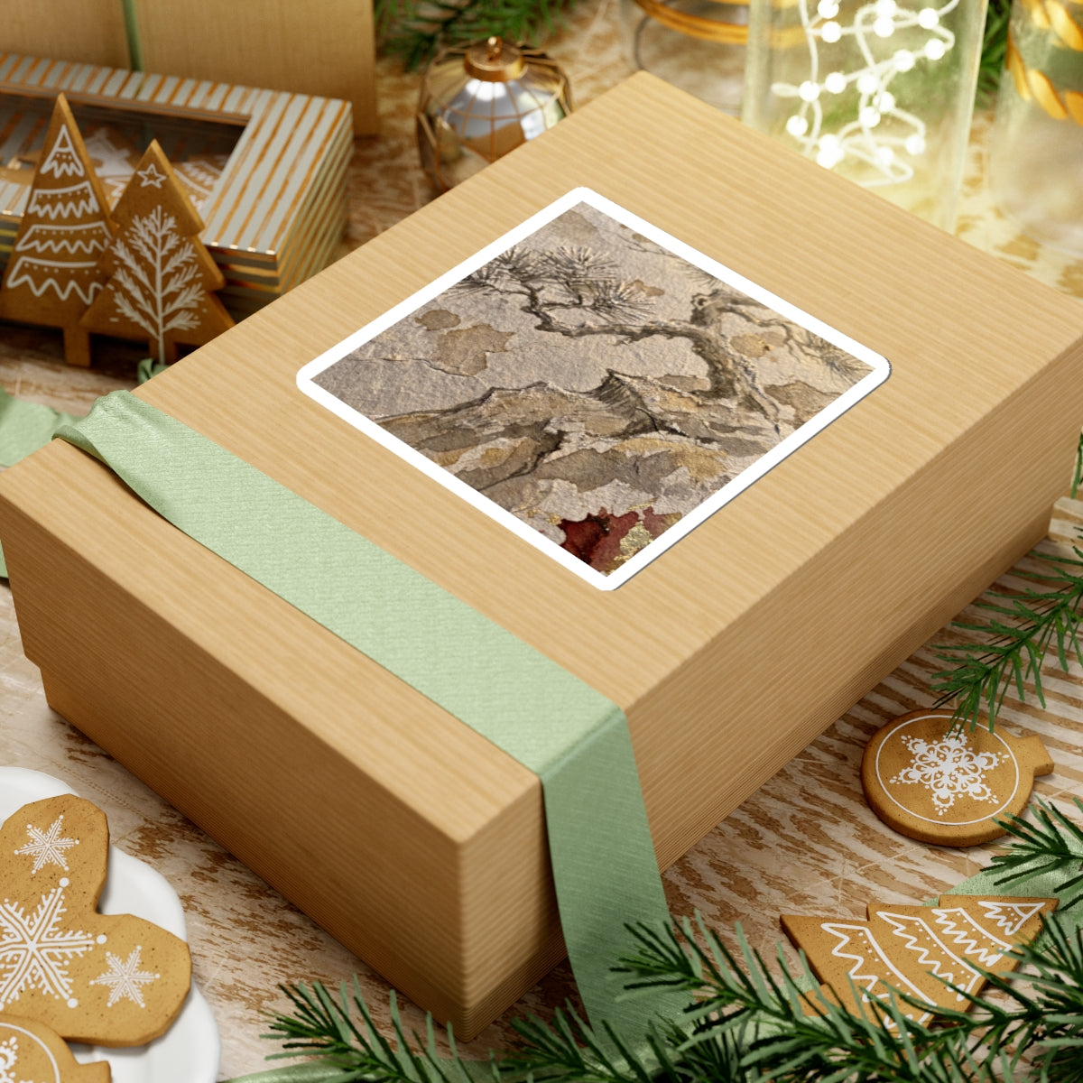 Japandi Pine Tree in Golden Hour | Japanese Pattern Sticker