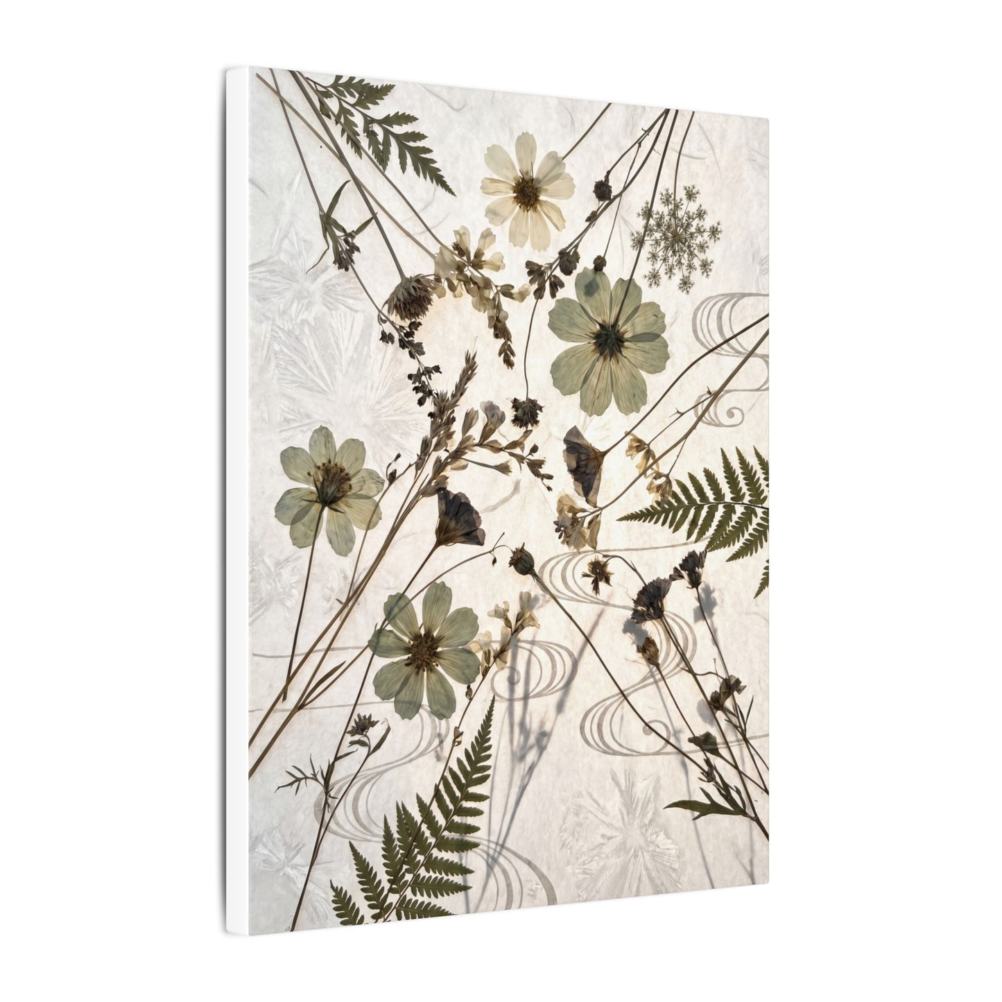 Japandi Dried Flowers in Golden Hour | Japanese Pattern Canvas Art