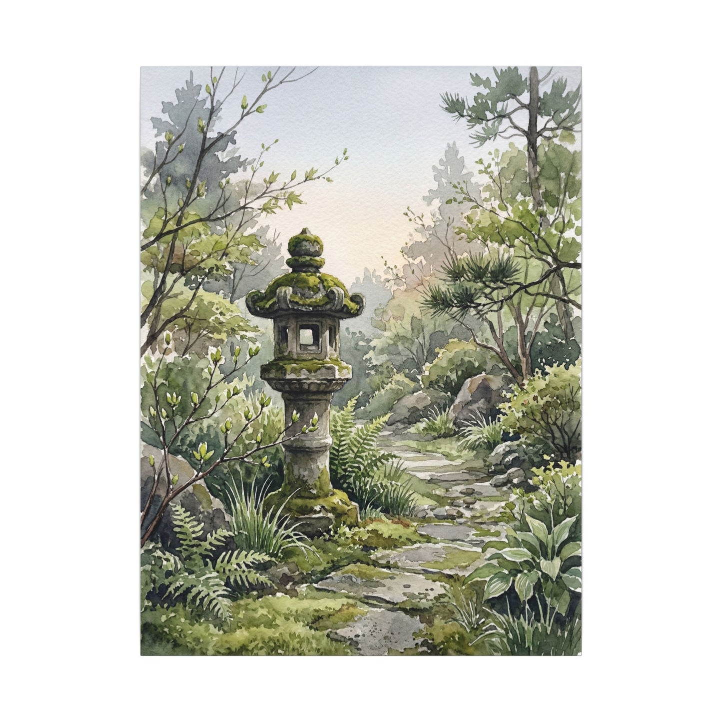 Neutral Stone Lantern Canvas Art - Watercolor Japandi