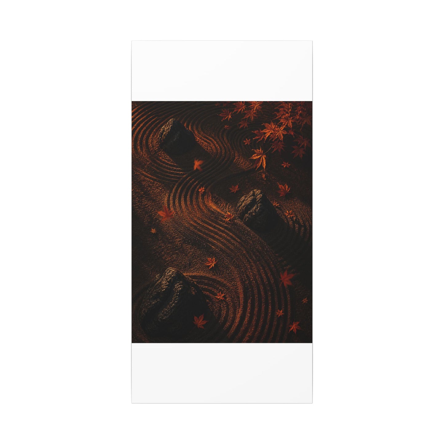 Dark Japandi Rock Garden in Golden Hour | Charcoal Ink Canvas Art