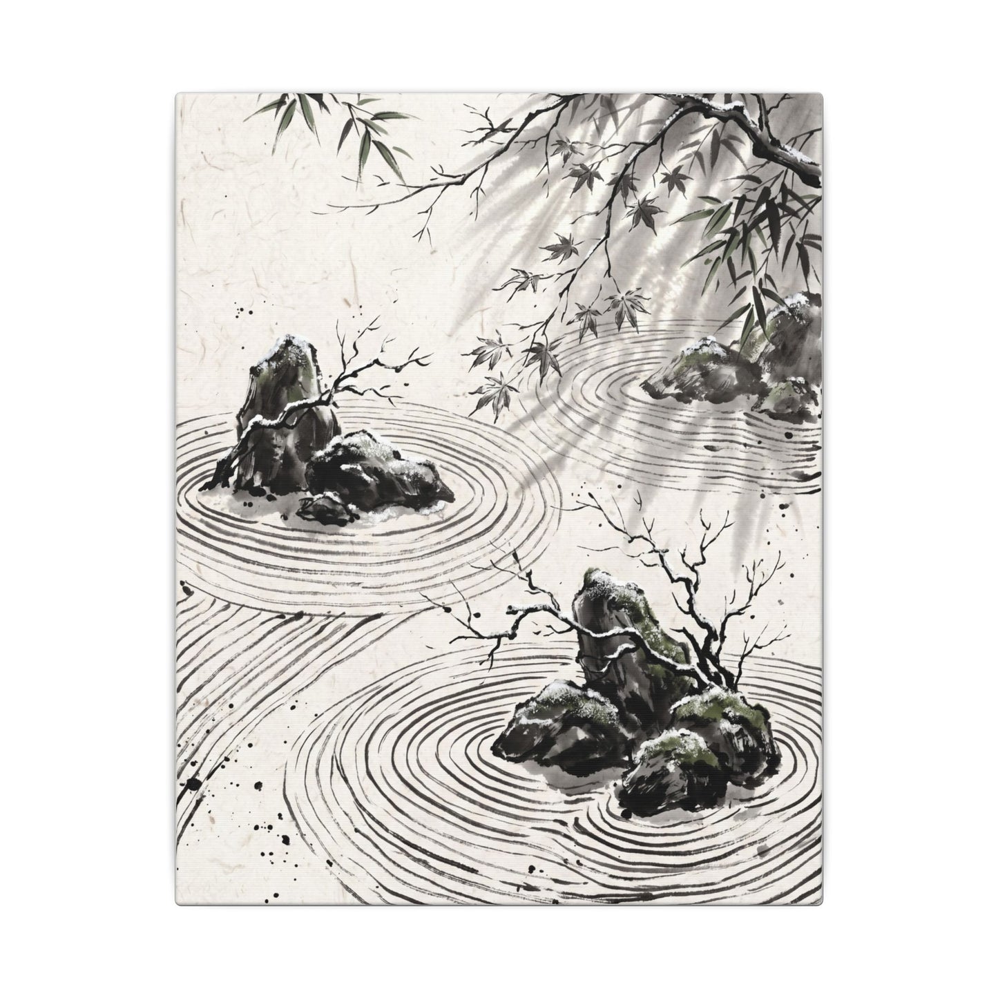 Rock Garden Canvas Art | Winter Zen Sumi E Art