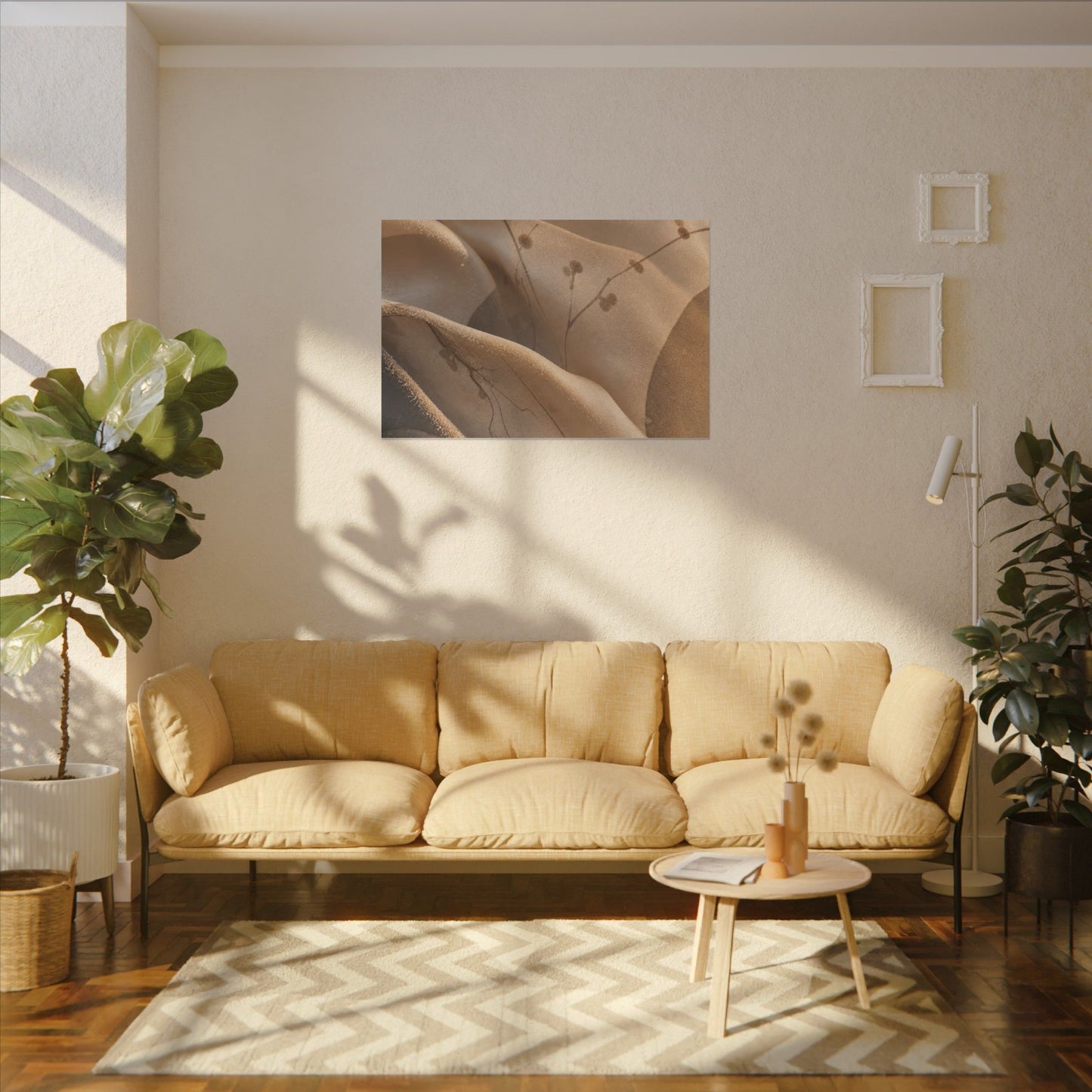 Japandi Silk Drape in Golden Hour | Japanese Pattern Canvas Art
