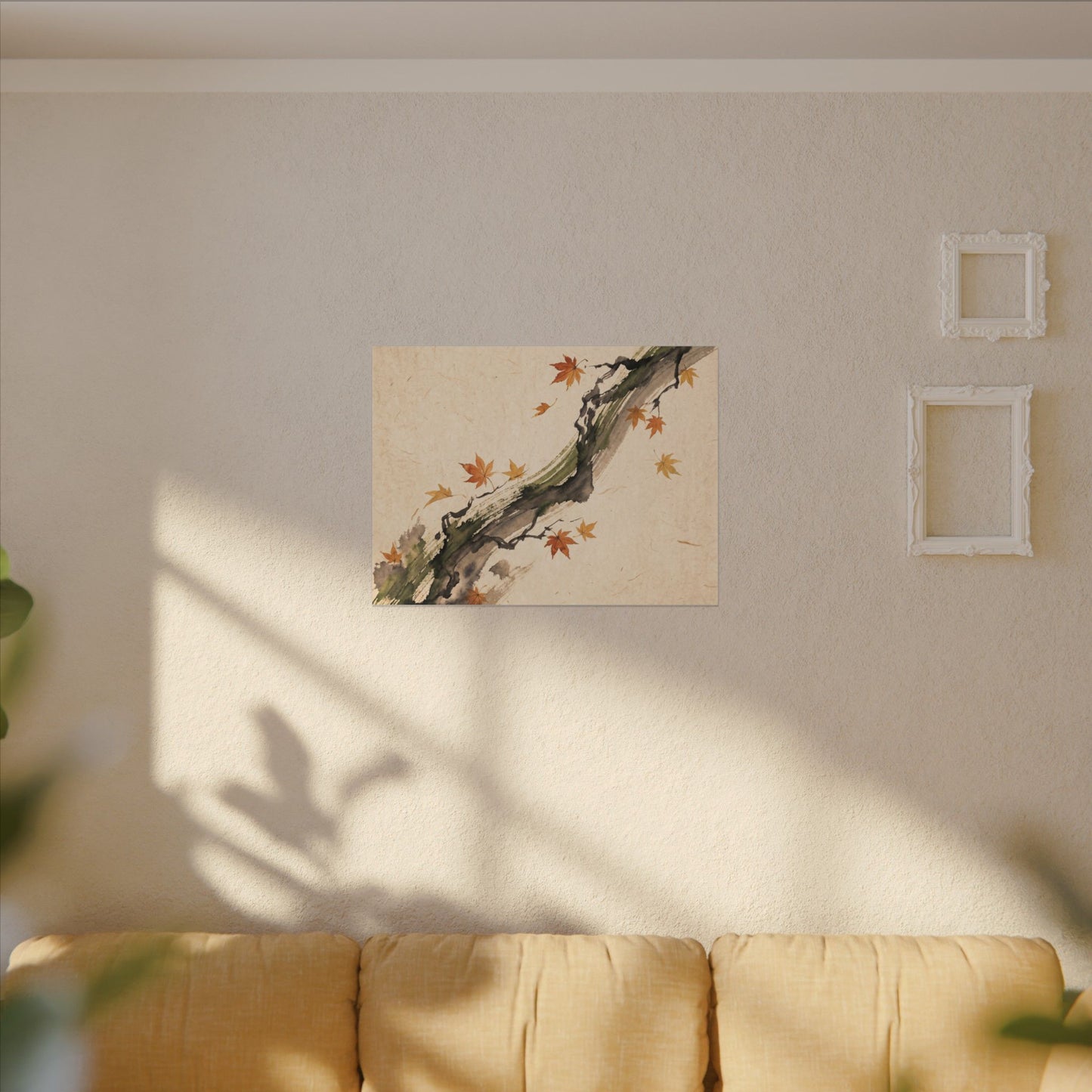 Ink Brushstroke Autumn Canvas Art | Zen Calm Design