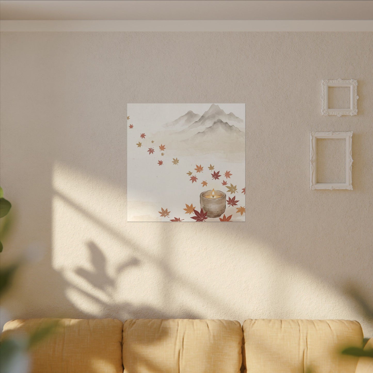 Earthy Mountain Mist Canvas Art - Japanese Pattern Japandi