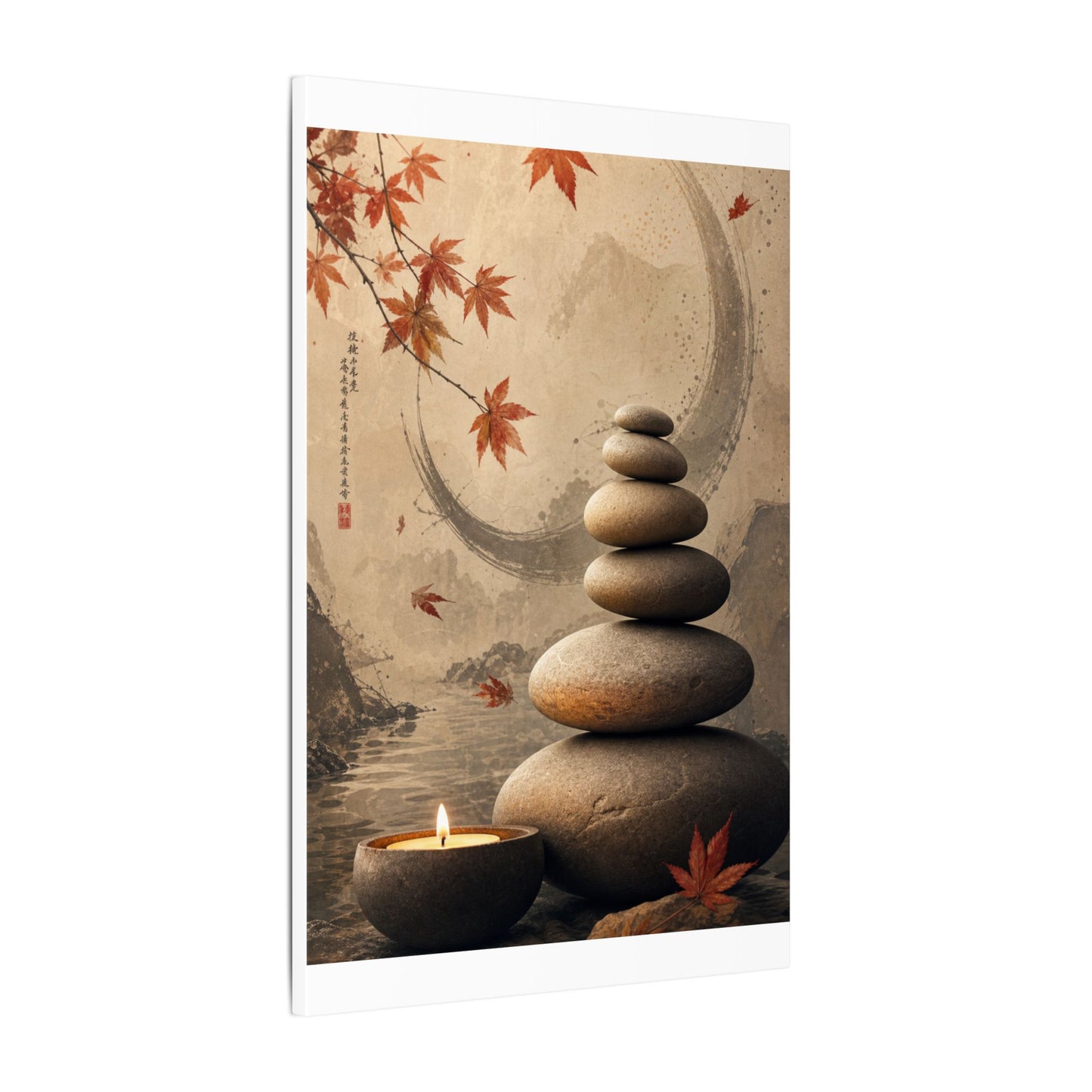 Japandi River Stones in Candlelight | Japanese Pattern Canvas Art