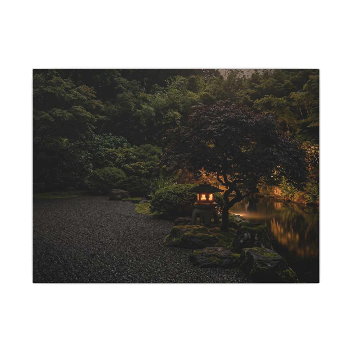 Dark Japandi Moonlit Garden in Golden Hour | Moody Minimal Canvas Art Art Print