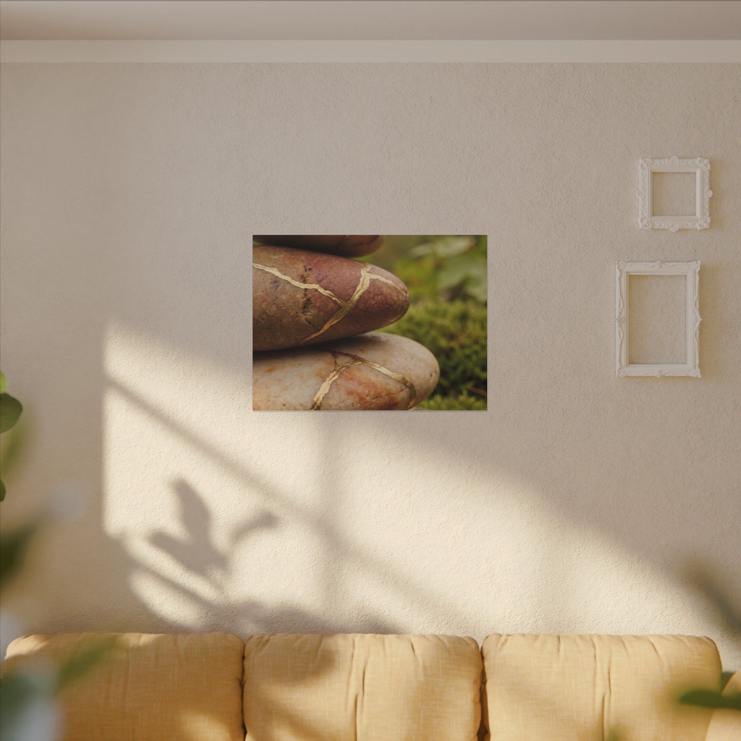 River Stones Summer Canvas Art | Kintsugi Healing Design