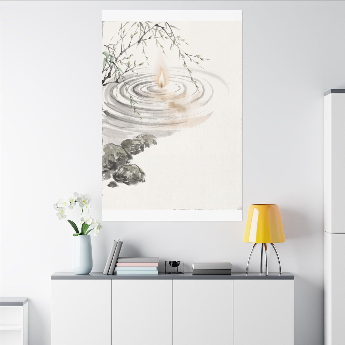 Water Ripple Sumi E Canvas Art | Tranquil Zen Art