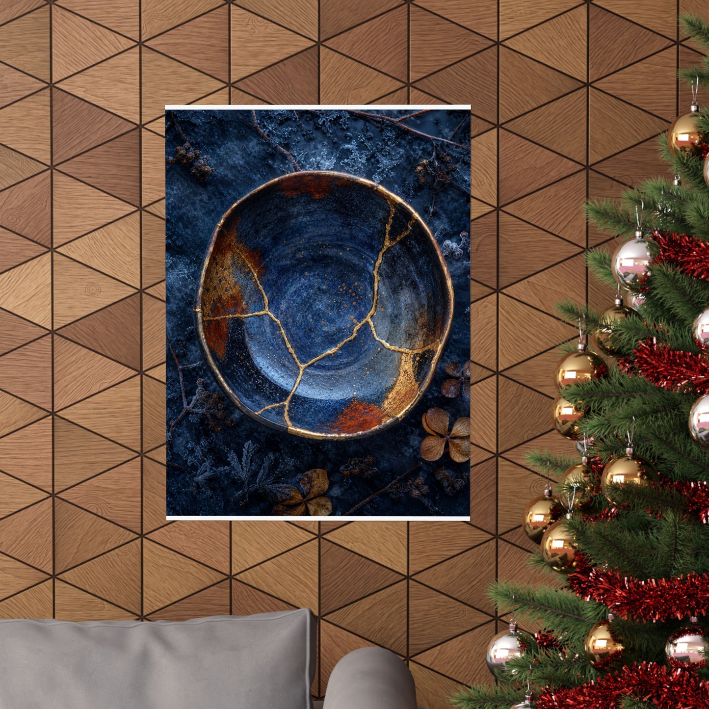 Fukinsei Ceramic Bowl Wall Art Print - Kintsugi Crackle Gold