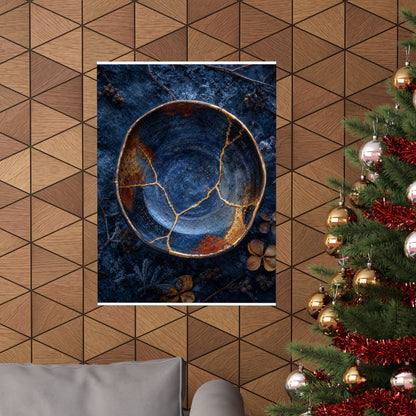 Fukinsei Ceramic Bowl Wall Art Print - Kintsugi Crackle Gold