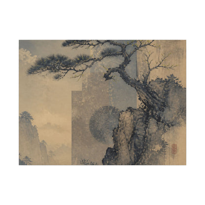 Japandi Pine Tree in Moonlight | Japanese Pattern Canvas Art