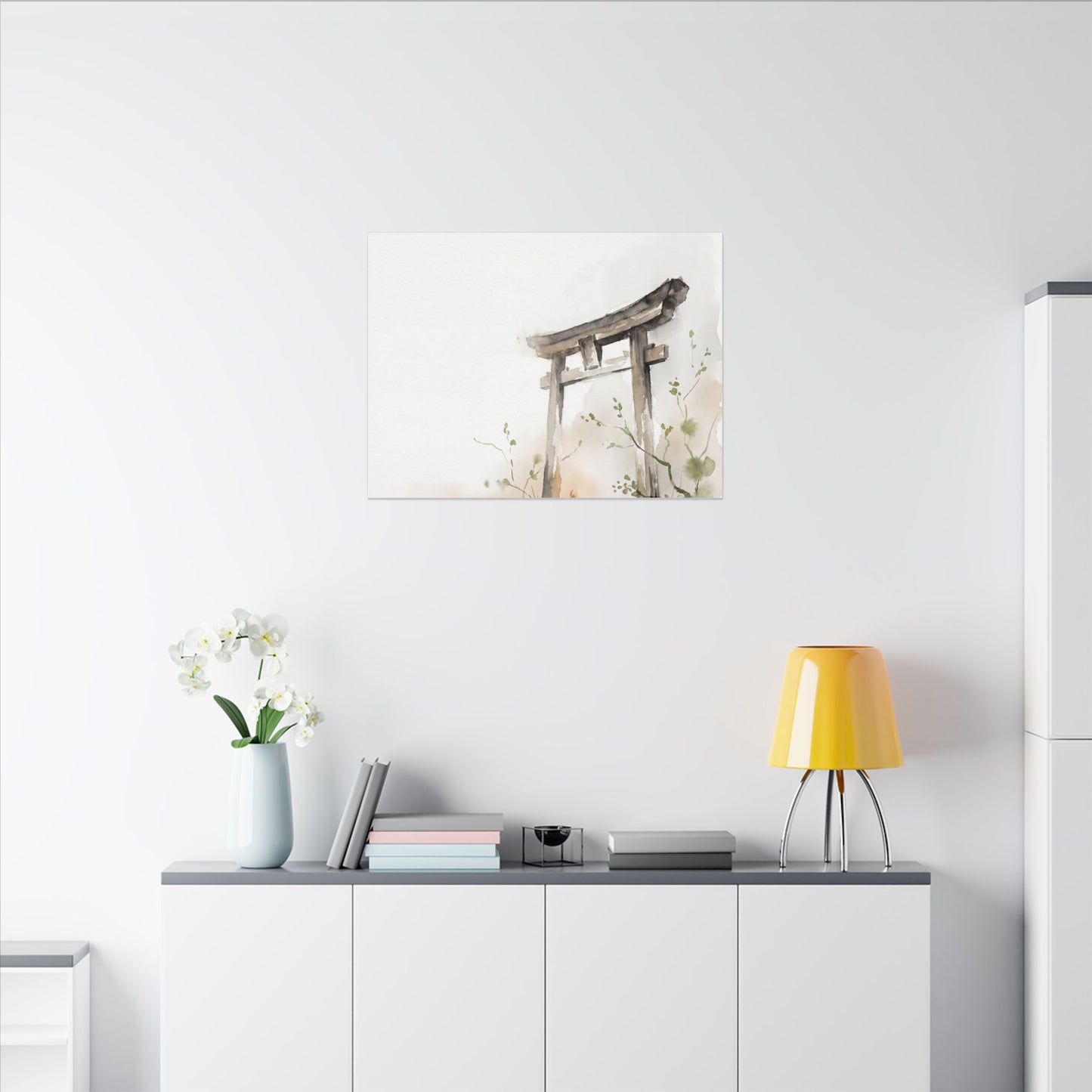 Fukinsei Torii Gate Canvas Art - Japandi Watercolor