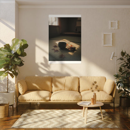 Dark Japandi Tea Ceremony in Golden Hour | Moody Minimal Canvas Art