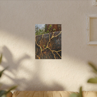 Mono No Aware Rust Patina Canvas Art - Kintsugi Gold Repair