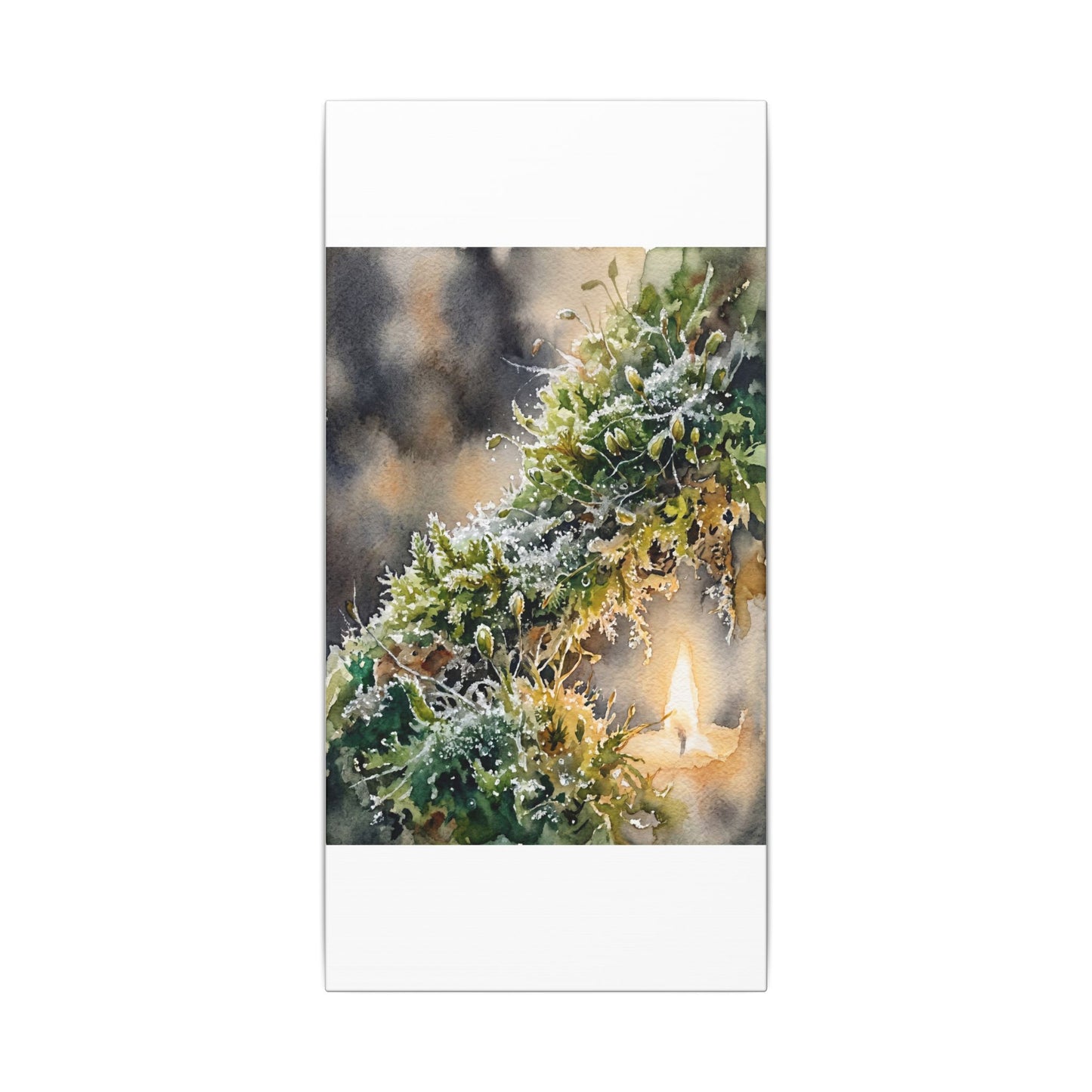 Winter Moss Close Up Watercolor Canvas Art | Neutral Decor